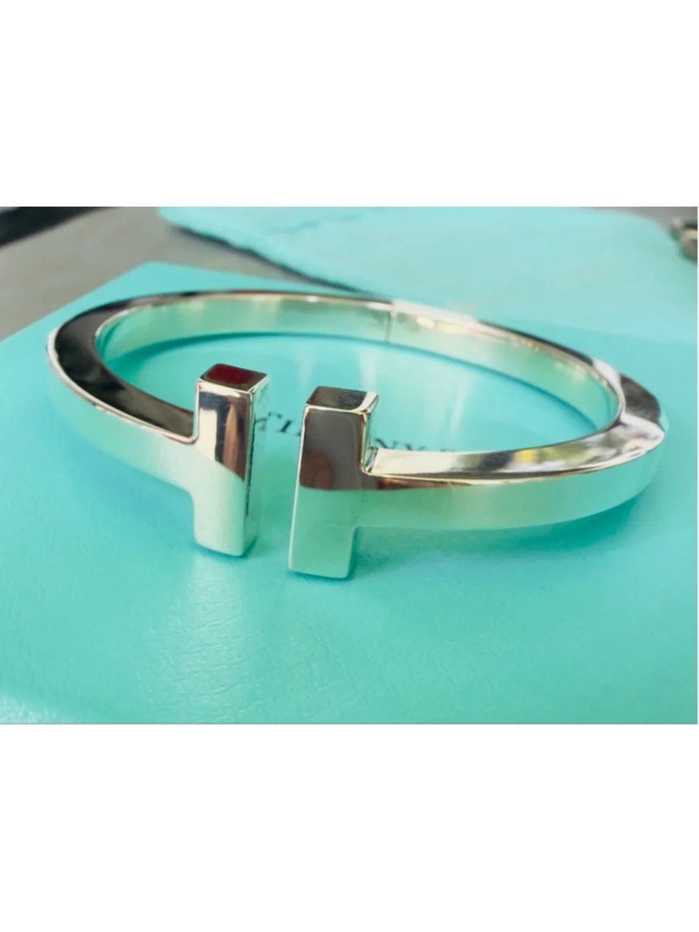 Tiffany & Co. T Square Sterling Silver Bangle Bracelet 6.1” - Picture 3 of 15